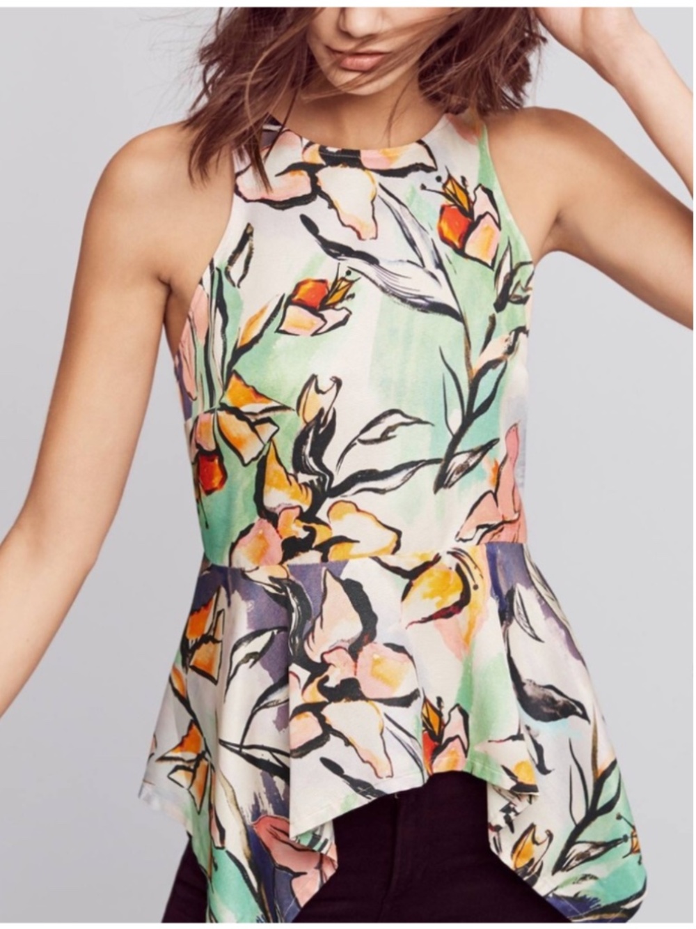 Anthropologie HD in Paris floral peplum sleeveless top